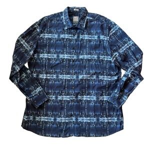Signum Button Up Long Sleeve Shirt Fun Print City line Downtown Size 2XL